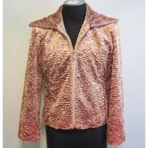 Vintage City Jacket M/L Womens Classic Orange/Brown Velour Textured Zip Up Coat